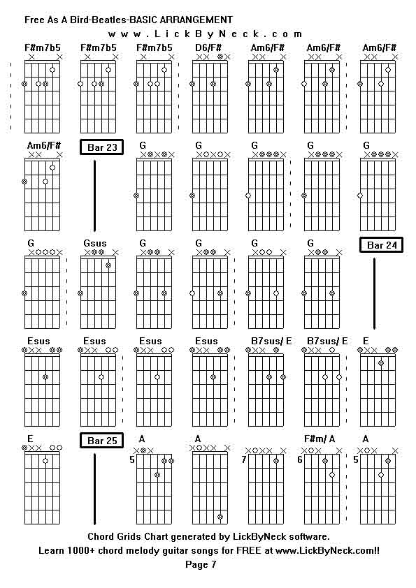 Chord Grids Chart of chord melody fingerstyle guitar song-Free As A Bird-Beatles-BASIC ARRANGEMENT,generated by LickByNeck software.